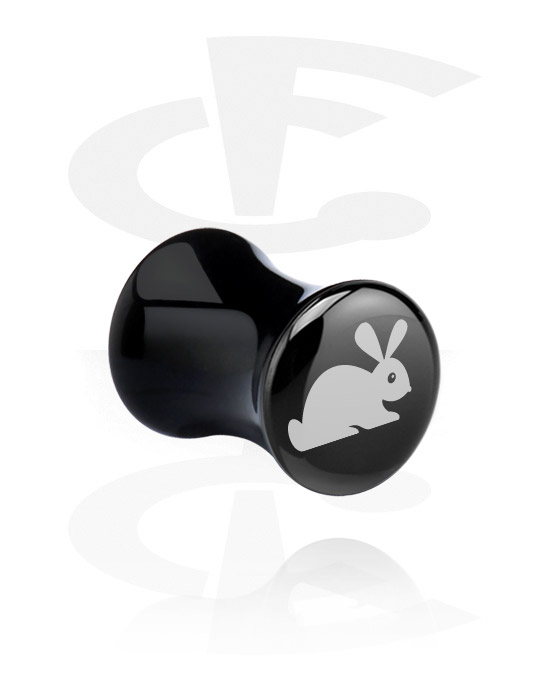 Tunnels & Plugs, Black Double Flared Plug with cute bunny design, Acrylic