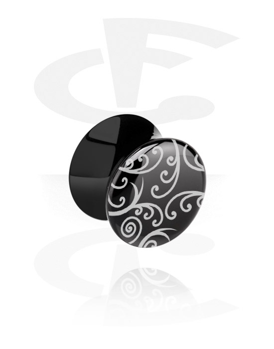 Tuneli & čepi, Črn čep s/z enojnim robom – ornamentalni vzorec, Acrylic
