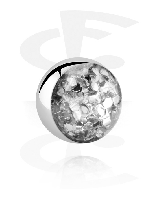 Kulor, stavar & mer, Ball for 1.6mm threaded pins (surgical steel, silver, shiny finish) med glitter, Kirurgiskt stål 316L