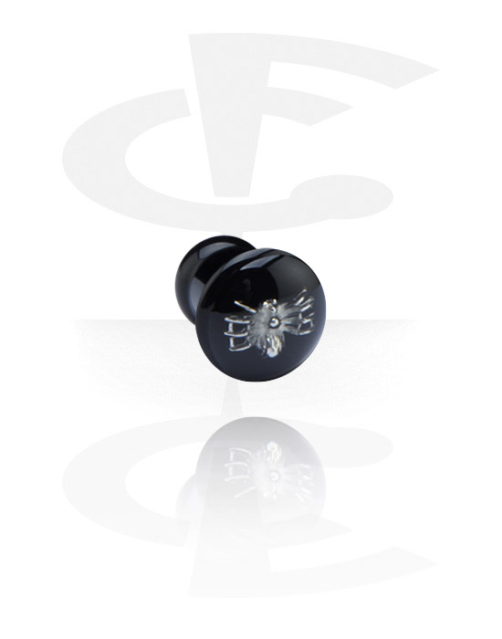 Tunnels & Plugs, Ribbed plug (acrylique, noir) avec motif 3D, Acrylique