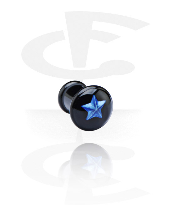 Tunely & plugy, Žebrovaný plug (akryl, černá) s designem hvězda, Akryl