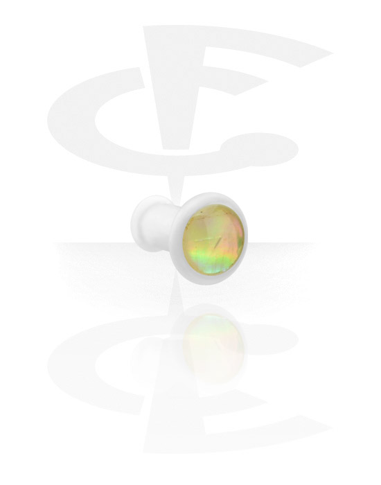 Tunely & plugy, Žebrovaný plug (akryl, bílá) s designem imitace perleti, Akryl