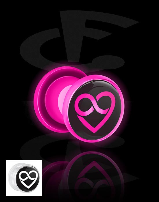 Tunnels & Plugs, Screw-on tunnel (acrylic, transparent) with LED attachment and heart design, Acrylic