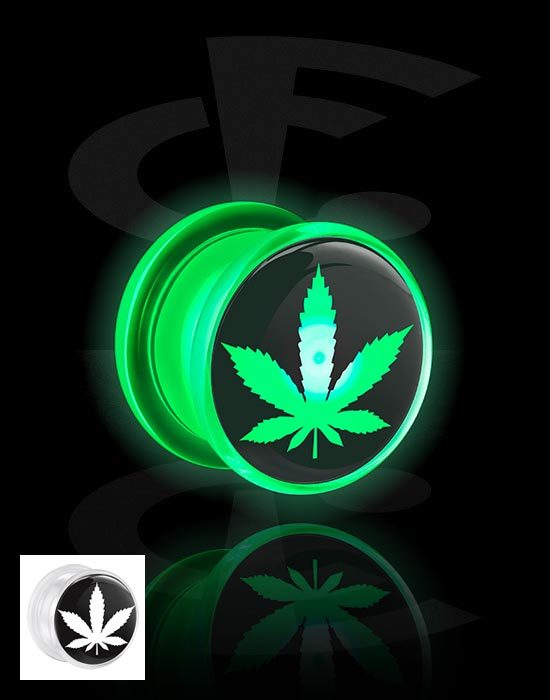 Alagutak és dugók, Screw-on tunnel (acrylic, white) val vel LED attachment és Marijuana leaf, Akril