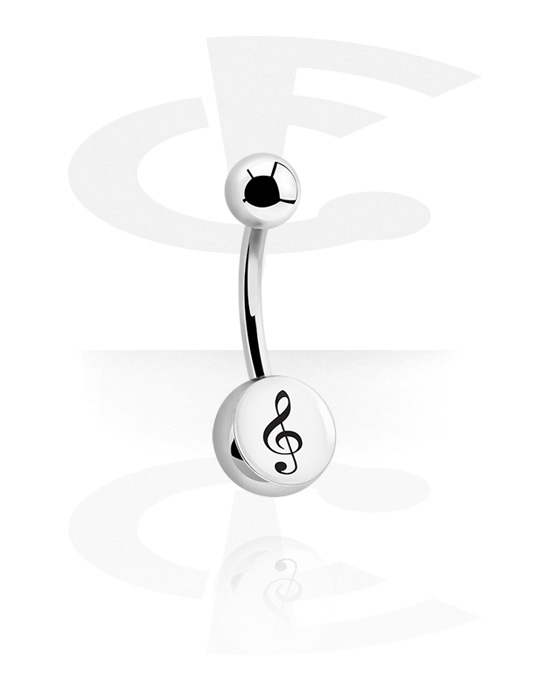 Curved Barbells, Belly button ring (surgical steel, silver, shiny finish) with clef motif, Surgical Steel 316L