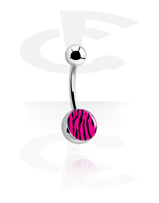 Curved Barbells, Belly button ring (surgical steel, silver, shiny finish) with zebra pattern, Surgical Steel 316L