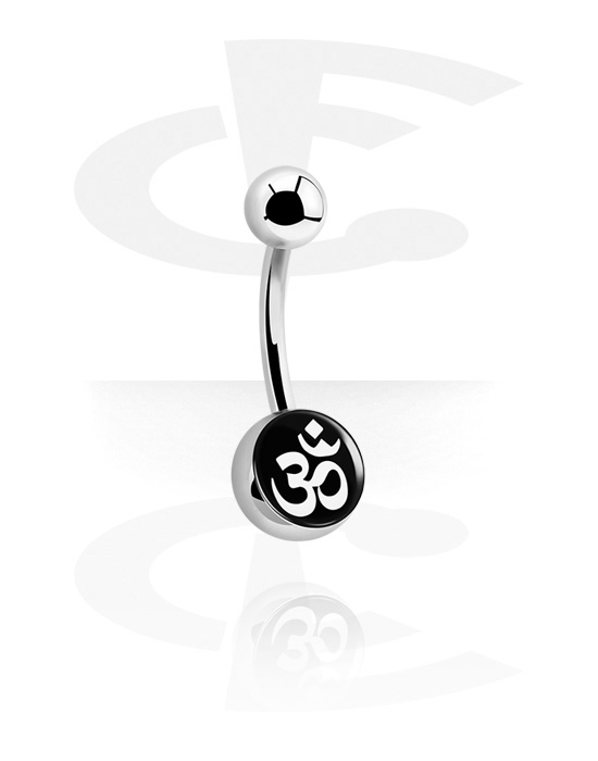 Curved Barbells, Belly button ring (surgical steel, silver, shiny finish) with "Om" sign, Surgical Steel 316L