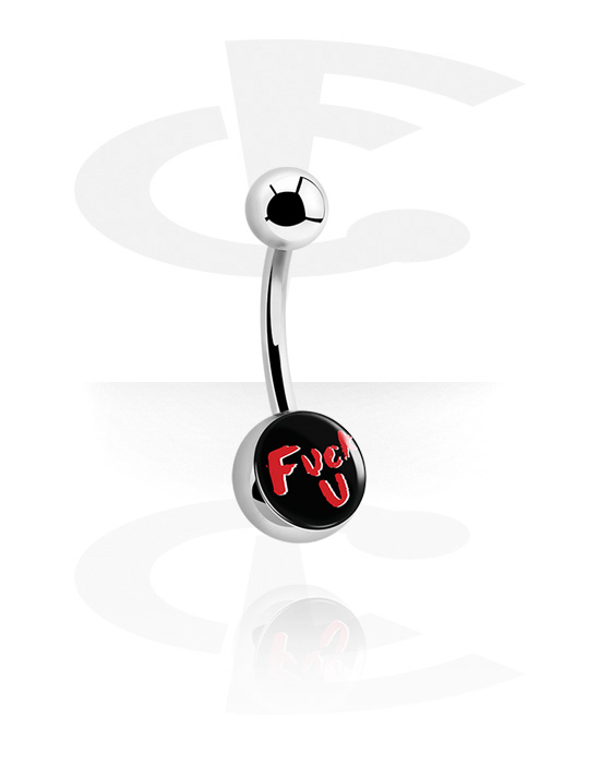 Curved Barbells, Belly button ring (surgical steel, silver, shiny finish) with "F*ck you" design, Surgical Steel 316L
