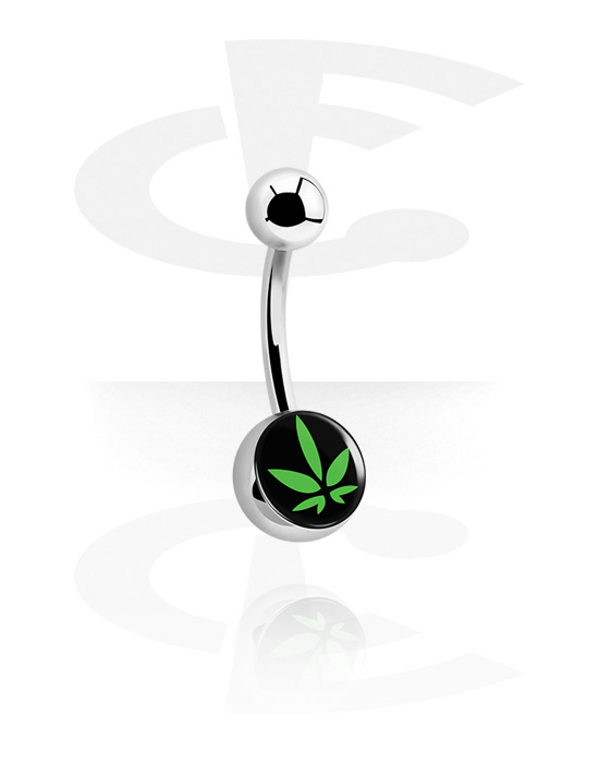 Ívelt barbellek, Belly button ring (surgical steel, silver, shiny finish) val vel Marijuana leaf, Sebészeti acél, 316L