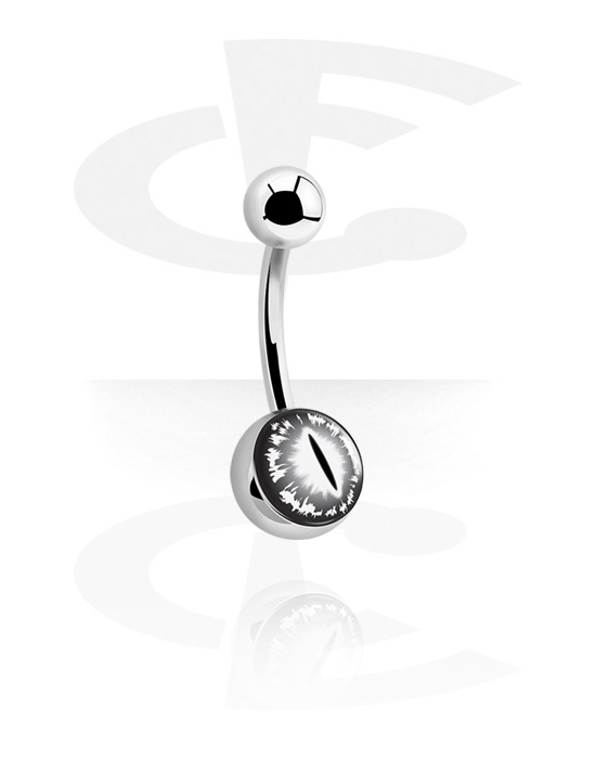 Zaobljene šipkice, Prsten za pupak (kirurški čelik, srebrna, sjajna završna obrada) s dizajnom očiju, Kirurški čelik 316L