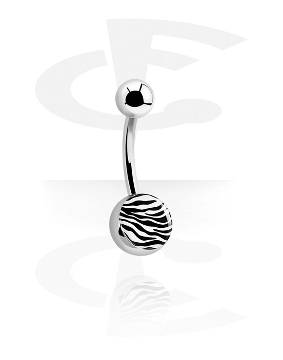 Ívelt barbellek, Belly button ring (surgical steel, silver, shiny finish) val vel zebra pattern, Sebészeti acél, 316L