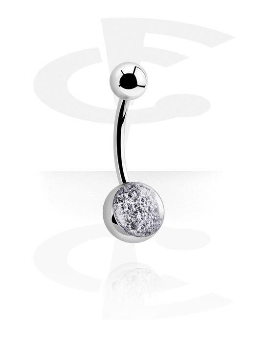 Ívelt barbellek, Belly button ring (surgical steel, silver, shiny finish) val vel csillám, Sebészeti acél, 316L