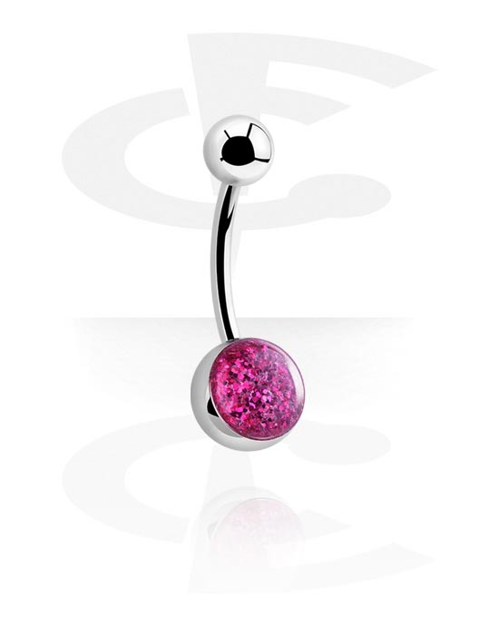 Curved Barbells, Belly button ring (surgical steel, silver, shiny finish) with glitter, Surgical Steel 316L