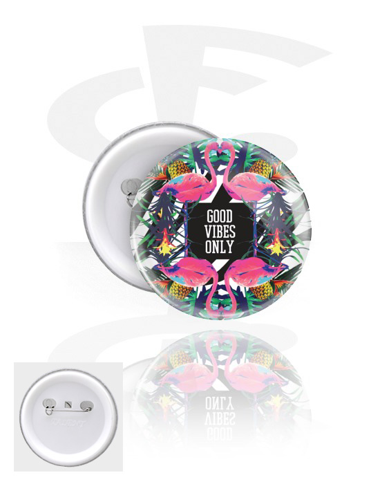 Buttons, Button with "good vibes only" lettering, Tinplate, Plastic