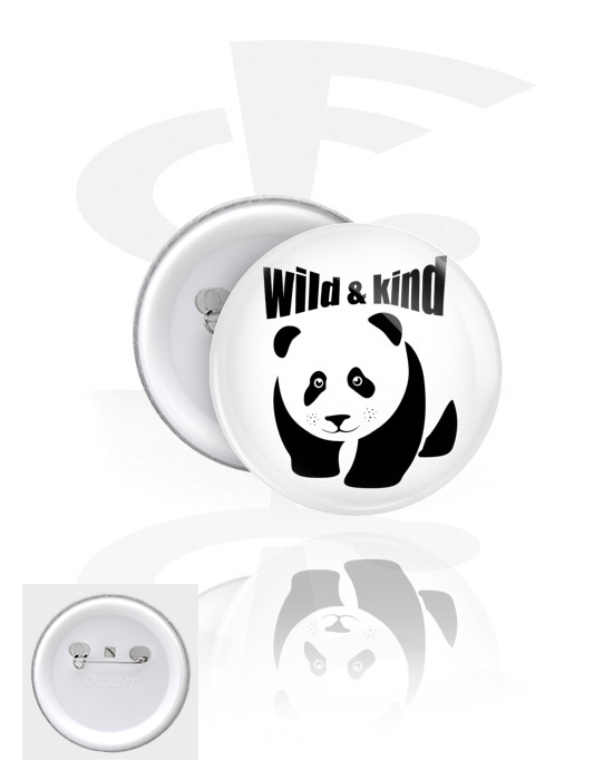 Buttons, Button with panda design, Tinplate, Plastic