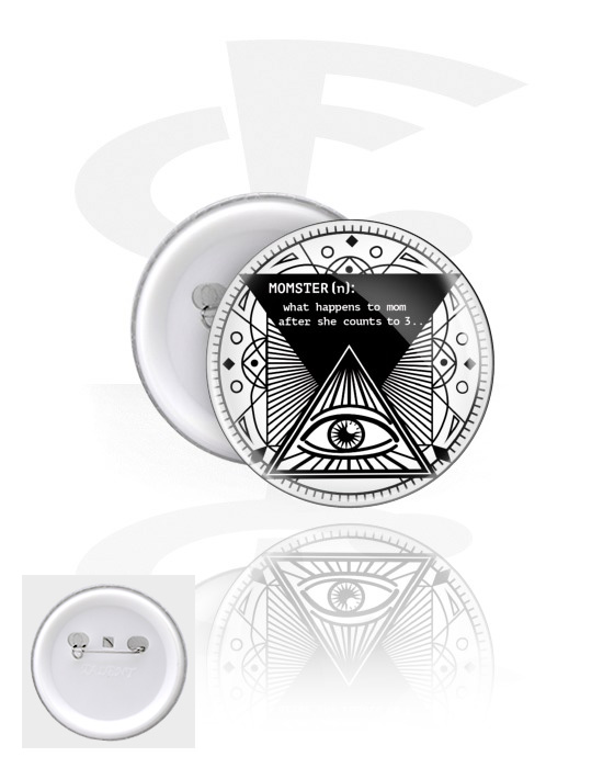 Ansteck-Buttons, Ansteck-Button mit "Auge der Vorsehung"-Design, Weißblech, Kunststoff