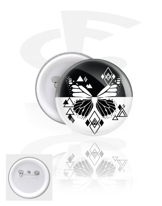 Buttons, Pin com design borboleta, Folha de flandres, Plástico