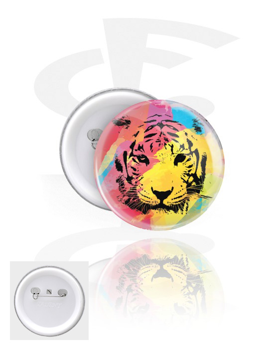 Ansteck-Buttons, Ansteck-Button mit Tiger-Design, Weißblech, Kunststoff