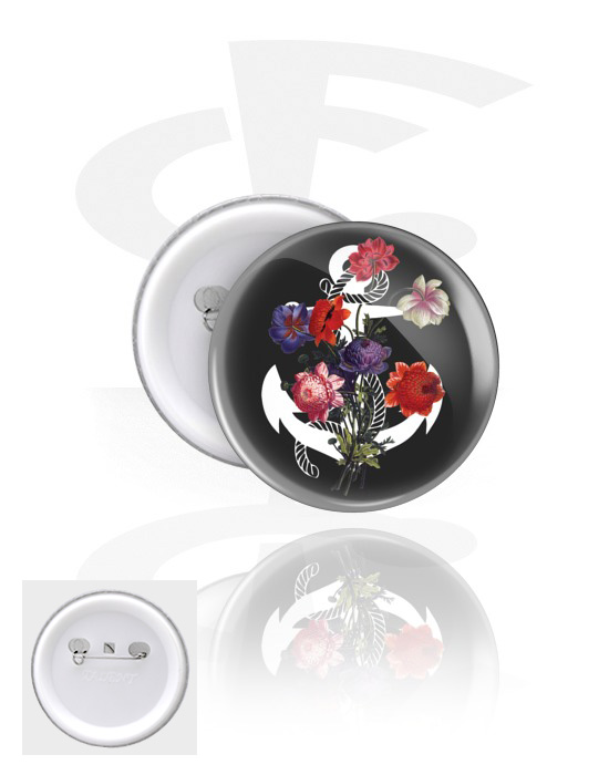 Buttons, Pin com design âncora, Folha de flandres, Plástico