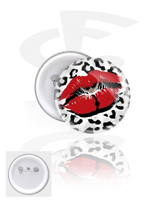 Ansteck-Buttons, Ansteck-Button mit Lippen-Design, Weißblech, Kunststoff