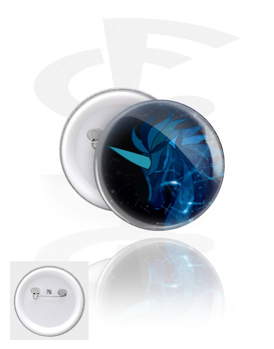 Ansteck-Buttons, Ansteck-Button mit Einhorn-Design, Weißblech, Kunststoff