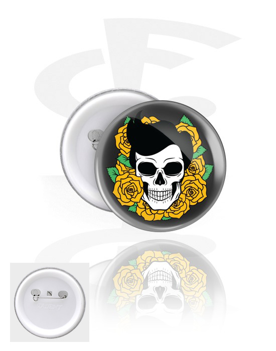 Buttons, Button with skull design, Tinplate, Plastic