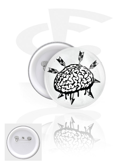 Buttons, Button s motivem „mozek“, Pocínovaný plech, Plast