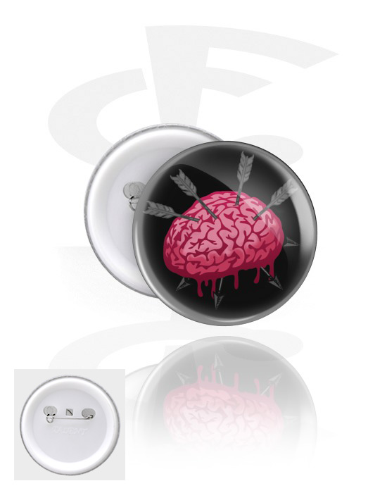 Buttons, Badge met motief ‘hersenen’, Blik, Kunststof