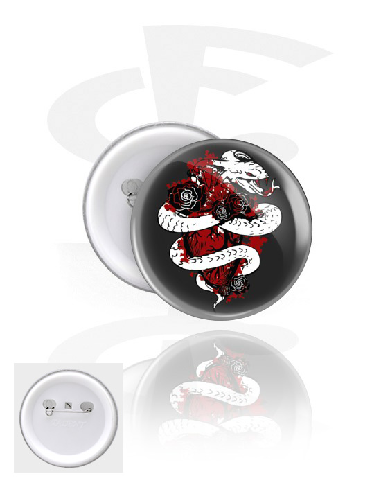 Ansteck-Buttons, Ansteck-Button mit Schlangen-Design, Weißblech, Kunststoff