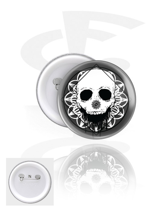 Buttons, Button with skull design, Tinplate, Plastic