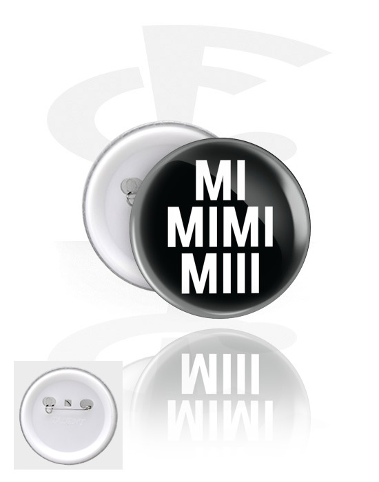 Buttony, Button s nápisom „Mimimimiiii“, Pocínovaný plech, Plast