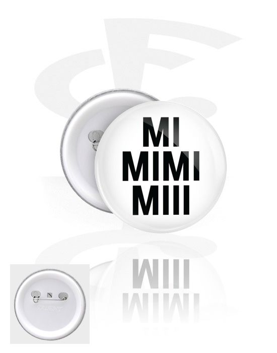 Ansteck-Buttons, Ansteck-Button mit "Mimimimiiii" Schriftzug, Weißblech, Kunststoff