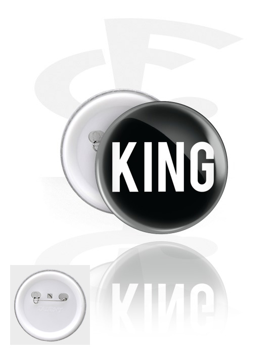 Badges à épingle, Badge avec lettrage "king", Fer-blanc, Plastique
