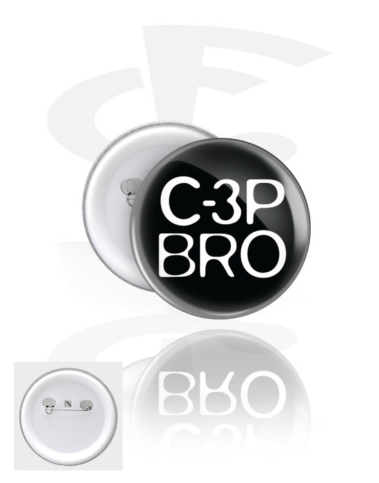 Buttons, Button s nápisem „C-3P BRO“, Pocínovaný plech, Plast