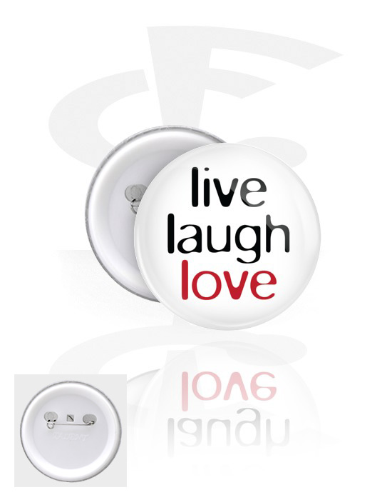 Buttons, Button s nápisem „live laugh love“, Pocínovaný plech, Plast