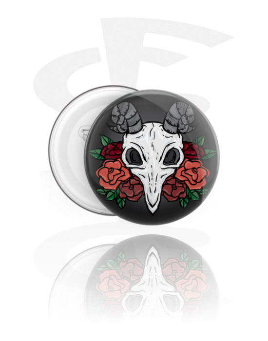 Buttons, Button with ram skull design, Tinplate, Plastic