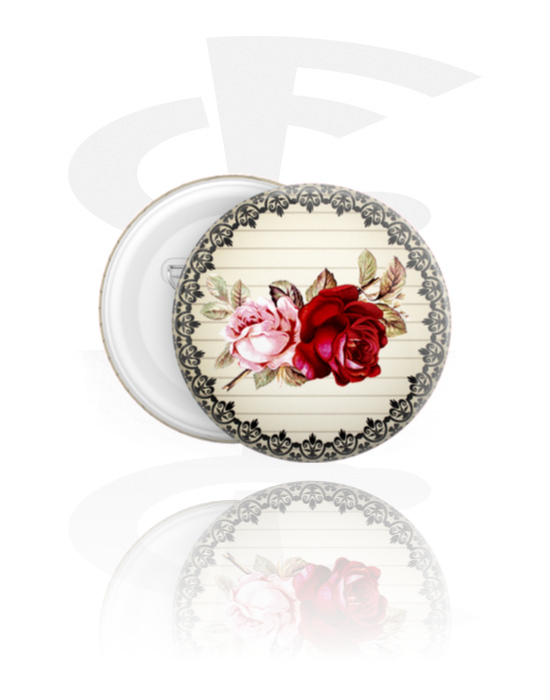 Buttons, Button with rose design, Tinplate, Plastic