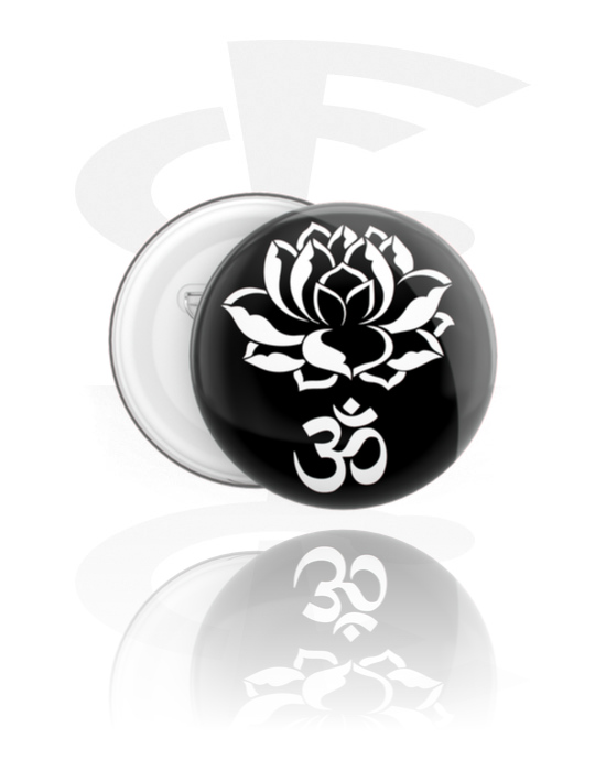 Badges, Badge med lotusblomst-motiv, Hvidblik, Plastik