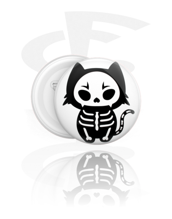 Badges à épingle, Badge avec motif "squelette de chat mignon", Fer-blanc, Plastique