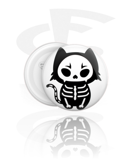 Ansteck-Buttons, Ansteck-Button mit Motiv "süße Skelett-Katze", Weißblech, Kunststoff