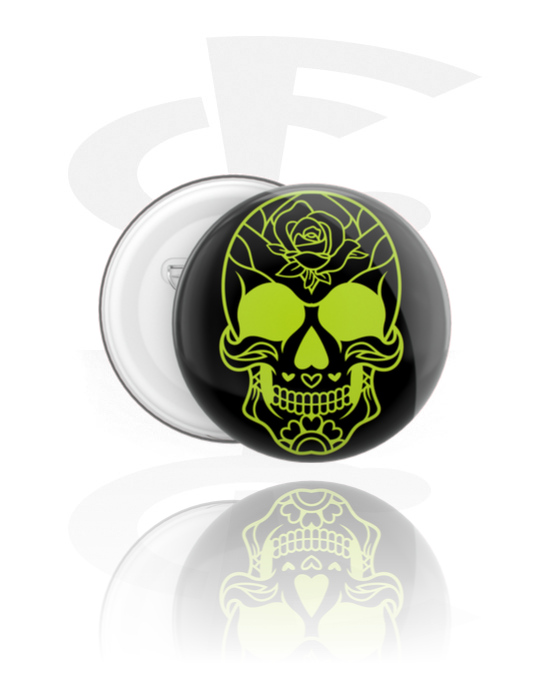Buttons, Button with sugar skull "Dia de Los Muertos" design , Tinplate, Plastic