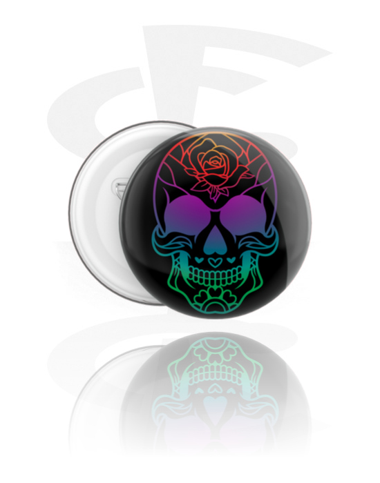 Buttons, Button s designem cukrová lebka „Dia de Los Muertos“, Pocínovaný plech, Plast
