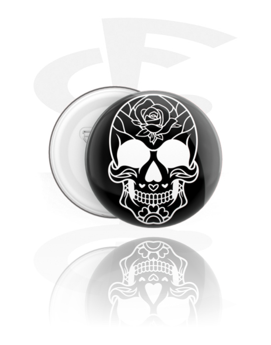 Buttony, Button s dizajnom cukrová lebka „Dia de Los Muertos“, Pocínovaný plech, Plast