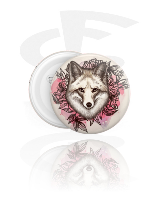 Buttons, Button s designem vlk, Pocínovaný plech, Plast