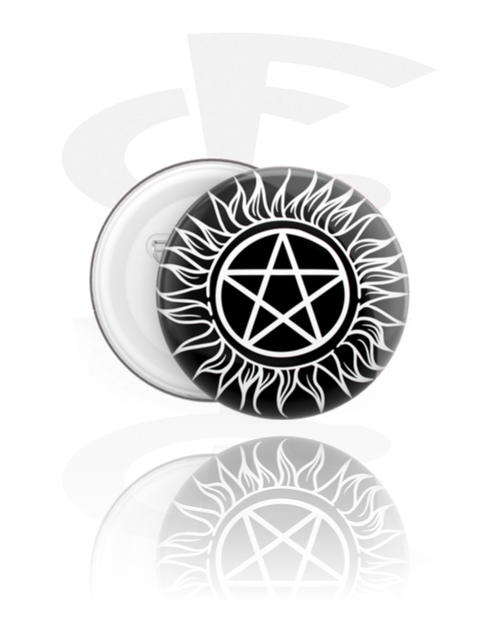Ansteck-Buttons, Ansteck-Button mit Pentagramm-Design, Weißblech, Kunststoff