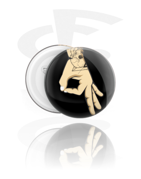 Ansteck-Buttons, Ansteck-Button mit "Lochspiel"-Design, Weißblech, Kunststoff