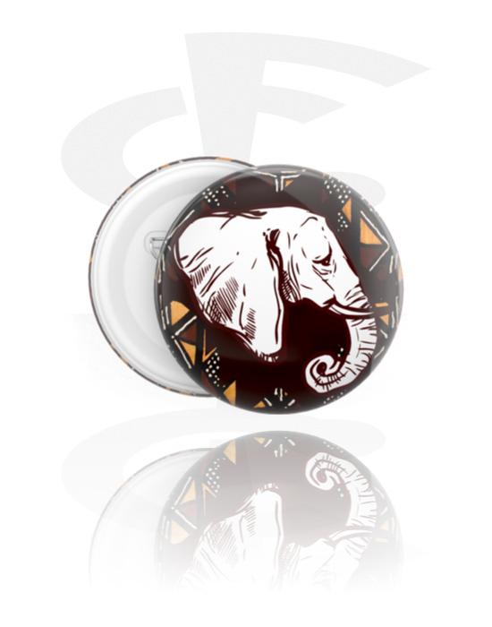Buttons, Button with elephant design, Tinplate, Plastic