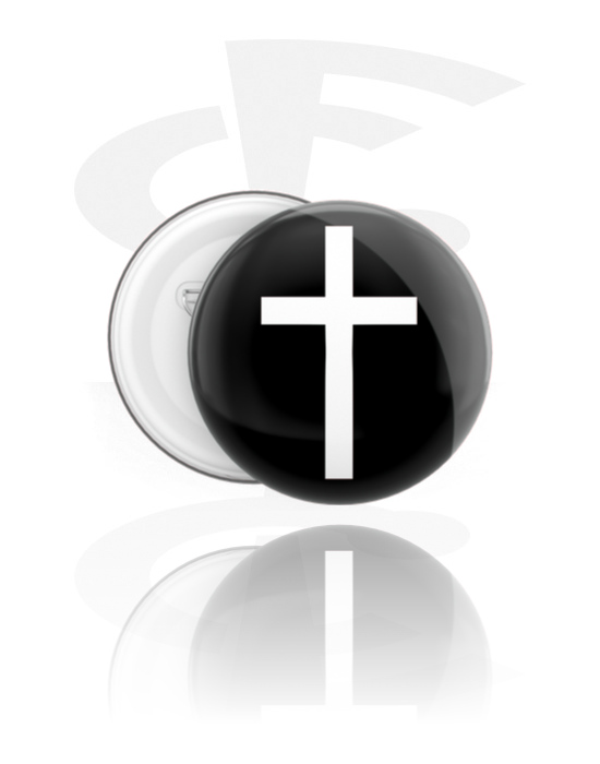 Ansteck-Buttons, Ansteck-Button mit Kreuz-Design, Weißblech, Kunststoff