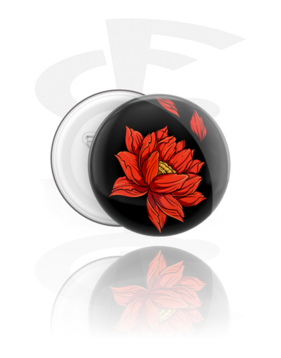 Ansteck-Buttons, Ansteck-Button mit Lotusblüten-Design, Weißblech, Kunststoff