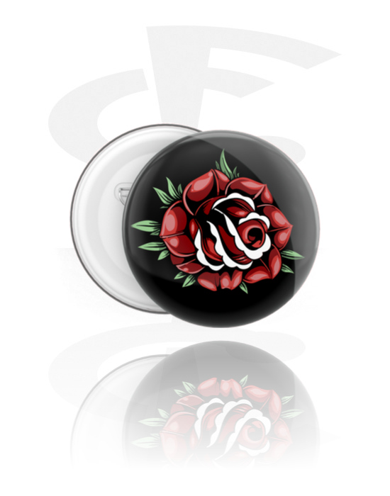 Buttons, Button with rose design, Tinplate, Plastic